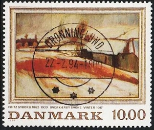 FRIMÆRKER DANMARK | 1988 - AFA 922 - Fritz Syberg - 10,00 Kr. flerfarvet - Lux Stemplet Dronninglund